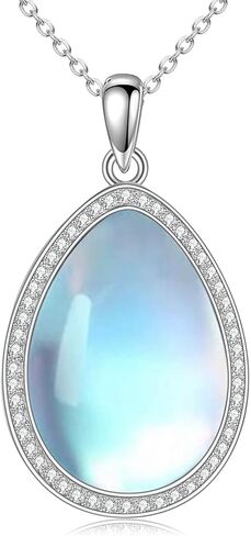 CRMAD Larimar/Opal/Amber/Malachite/Labradorite/Turquoise/Lapis Lazuli/Black Onyx/Rose Quartz/Peridot Necklace for Women 925 Sterling Silver Teardrop Pendant Jewelry Gifts for Girls in Kuwait