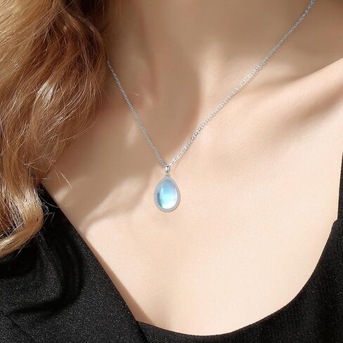 CRMAD Larimar/Opal/Amber/Malachite/Labradorite/Turquoise/Lapis Lazuli/Black Onyx/Rose Quartz/Peridot Necklace for Women 925 Sterling Silver Teardrop Pendant Jewelry Gifts for Girls in Kuwait