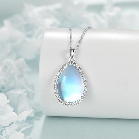 CRMAD Larimar/Opal/Amber/Malachite/Labradorite/Turquoise/Lapis Lazuli/Black Onyx/Rose Quartz/Peridot Necklace for Women 925 Sterling Silver Teardrop Pendant Jewelry Gifts for Girls in Kuwait