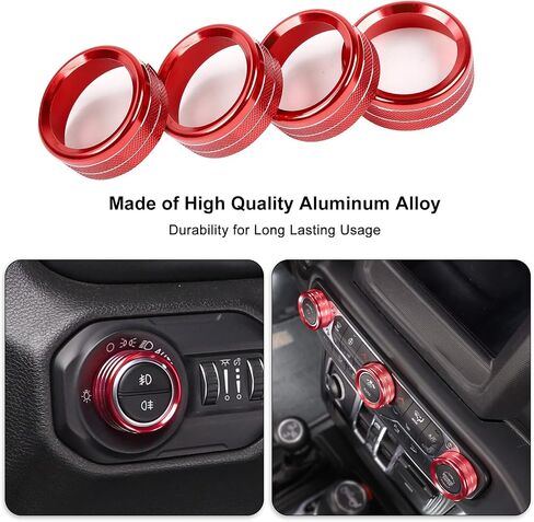Center Console Air Conditioner Switch Knob Trim Cover Headlight Knob Trim Cover Aluminum Alloy Interior Accessories Compatible with Jeep Wrangler JL JLU & Gladiator JT 2018-2024,Blue in Saudi Arabia