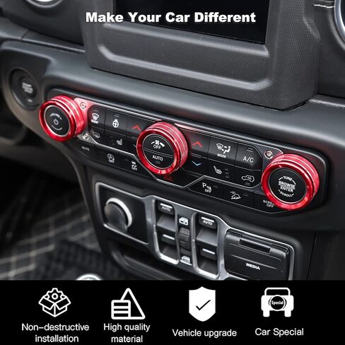 Center Console Air Conditioner Switch Knob Trim Cover Headlight Knob Trim Cover Aluminum Alloy Interior Accessories Compatible with Jeep Wrangler JL JLU & Gladiator JT 2018-2024,Blue in Saudi Arabia