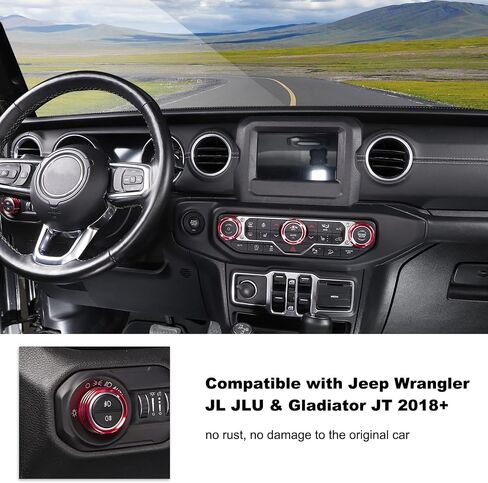 Center Console Air Conditioner Switch Knob Trim Cover Headlight Knob Trim Cover Aluminum Alloy Interior Accessories Compatible with Jeep Wrangler JL JLU & Gladiator JT 2018-2024,Blue in Saudi Arabia
