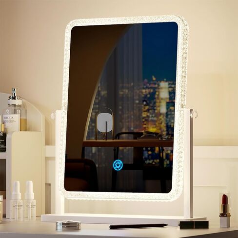 مرآة مكياج Vlsrka Vanity مع أضواء، مرآة مكياج مضيئة للمكتب/الطاولة، مرآة مستطيلة مضيئة مع 3 أوضاع إضاءة ملونة وسطوع قابل للتعديل 13.6 بوصة × 16 بوصة (أبيض) in Kuwait