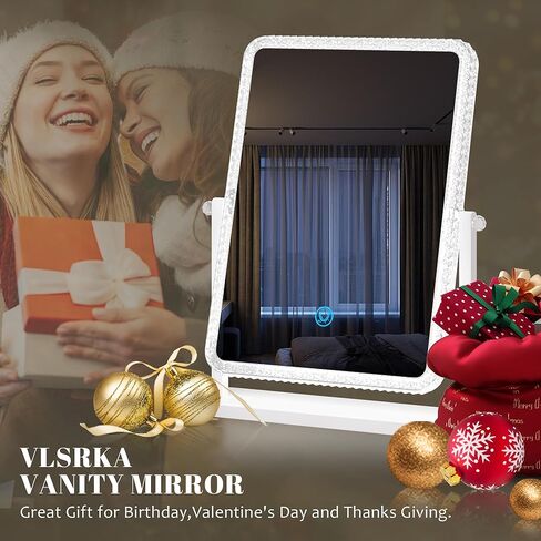 مرآة مكياج Vlsrka Vanity مع أضواء، مرآة مكياج مضيئة للمكتب/الطاولة، مرآة مستطيلة مضيئة مع 3 أوضاع إضاءة ملونة وسطوع قابل للتعديل 13.6 بوصة × 16 بوصة (أبيض) in Kuwait