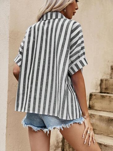 SOLY HUX Women's Striped Button Down Shirt Short Sleeve Summer Blouse Top in Saudi Arabia