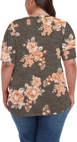 Women's Button Plus Size Tops Pleated Puff Sleeve V Neck Blouses Summer Casual Tunic T Shirt in Saudi Arabia