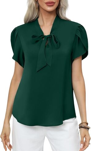 CZYINXIAN Women's Casual Petal Short Sleeve Chiffon Shirts Elegant Bow Tie Knot Business Top Blouse in Saudi Arabia