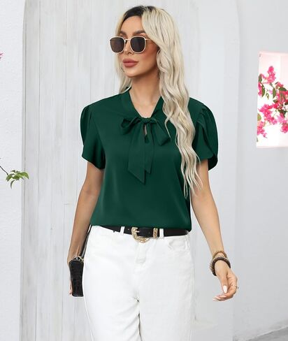 CZYINXIAN Women's Casual Petal Short Sleeve Chiffon Shirts Elegant Bow Tie Knot Business Top Blouse in Saudi Arabia