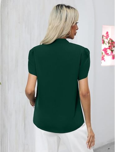 CZYINXIAN Women's Casual Petal Short Sleeve Chiffon Shirts Elegant Bow Tie Knot Business Top Blouse in Saudi Arabia