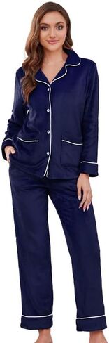 Women Fleece Pajama set,Long Sleeve Soft Comfy Pj Sets. in Saudi Arabia