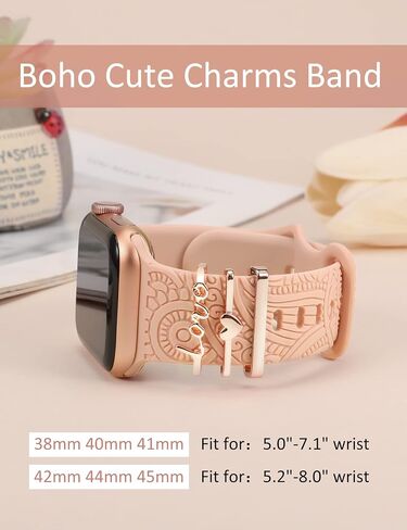 (Include Band) Decorative Ring Loops Compatible with Apple Watch Band Charms 41mm 40mm 38mm 42mm 44mm 45mm 49mm Women, Boho Engraved Silicone Dressy Strap for iWatch Series 9 Ultra SE 8 7 6 5 4 3 2 1 in Saudi Arabia