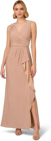Adrianna Papell Women's Metallic Knit Draped Gown in Kuwait