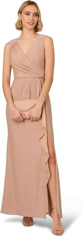Adrianna Papell Women's Metallic Knit Draped Gown in Kuwait