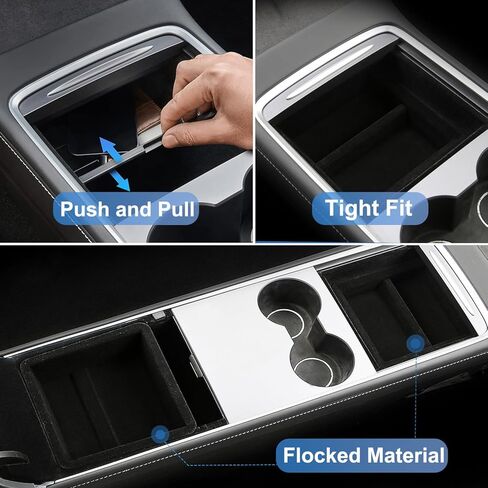 4 قطع صينية تنظيم وحدة التحكم المركزية متوافقة مع ملحقات Tesla Model 3 Model Y 2023 2022 2021، مسند الذراع، صندوق تخزين درج مخفي، حامل أكواب، ملحقات داخلية in Kuwait