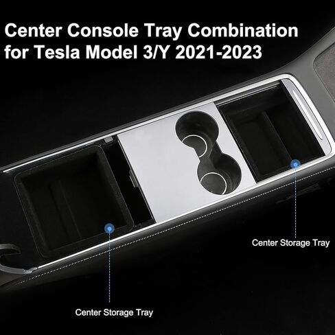 4 قطع صينية تنظيم وحدة التحكم المركزية متوافقة مع ملحقات Tesla Model 3 Model Y 2023 2022 2021، مسند الذراع، صندوق تخزين درج مخفي، حامل أكواب، ملحقات داخلية in Kuwait