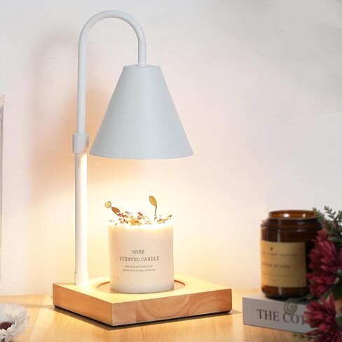 Candle Warmer Lamp with Timer, Dimmable Control, Vintage Home Decor, Amber Glass Flower Lampshade, Perfect for Scented Candle Jars, Flame-Free, Aroma Diffusion, Walnut Base in Saudi Arabia