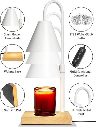 Candle Warmer Lamp with Timer, Dimmable Control, Vintage Home Decor, Amber Glass Flower Lampshade, Perfect for Scented Candle Jars, Flame-Free, Aroma Diffusion, Walnut Base in Saudi Arabia