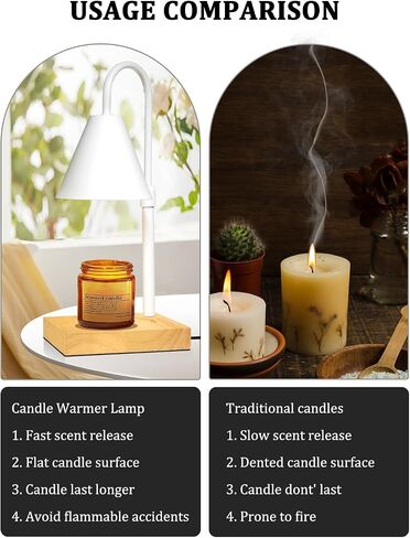Candle Warmer Lamp with Timer, Dimmable Control, Vintage Home Decor, Amber Glass Flower Lampshade, Perfect for Scented Candle Jars, Flame-Free, Aroma Diffusion, Walnut Base in Saudi Arabia