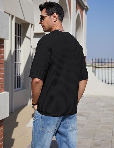 قمصان بولو رجالي بأكمام قصيرة ورقبة على شكل V قميص منسوج للنساء مفرغ غير رسمي فضفاض للجنسين لصيف 2024 in Kuwait