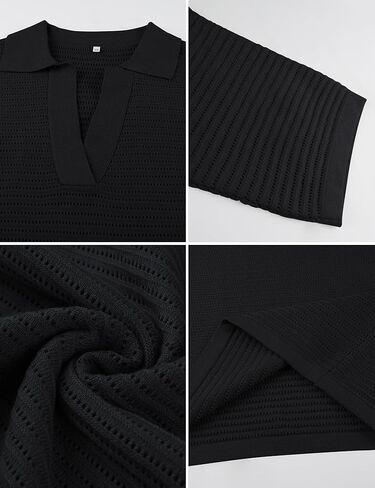 قمصان بولو رجالي بأكمام قصيرة ورقبة على شكل V قميص منسوج للنساء مفرغ غير رسمي فضفاض للجنسين لصيف 2024 in Kuwait