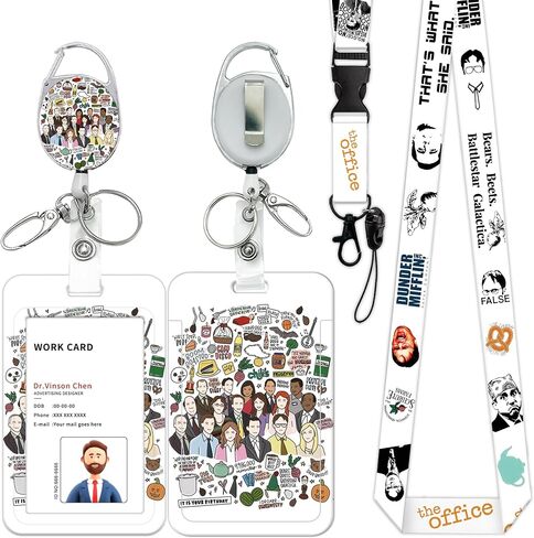 ID Badge Holder with Lanyard and Retractable Badge Reel Clip, Vertical ID Card Protector with Breakaway Lanyard, Funny The Office Gifts for Coworkers, Students, Friends (Style - H) in Saudi Arabia