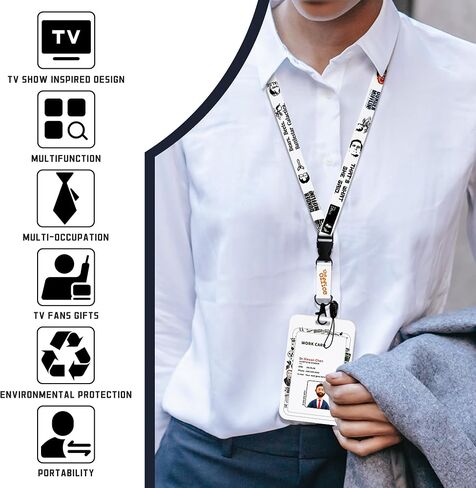 ID Badge Holder with Lanyard and Retractable Badge Reel Clip, Vertical ID Card Protector with Breakaway Lanyard, Funny The Office Gifts for Coworkers, Students, Friends (Style - H) in Saudi Arabia