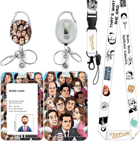 ID Badge Holder with Lanyard and Retractable Badge Reel Clip, Vertical ID Card Protector with Breakaway Lanyard, Funny The Office Gifts for Coworkers, Students, Friends (Style - H) in Saudi Arabia