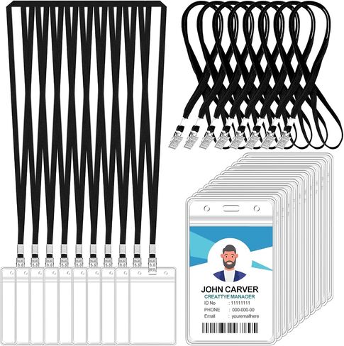 100 Pcs Clear Vertical Badge Id Card and 100 Pcs Lanyard, Reusable Lanyards for Id Badge Holder Name Tag Badge Holder with Lanyards for Adults Kids Business School Conferences (Black) in Saudi Arabia