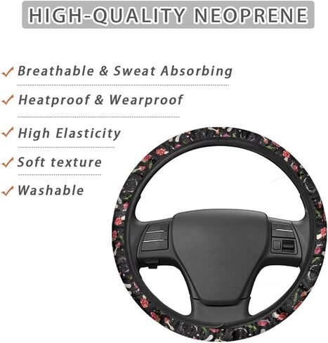 Sunflower Cow Print Stretch Steering Wheel Cover for Women Men Warm in Winter and Cool in Summer Steering Wheel Protector Car Accessories Universal 15 inch Odorless Auto Steering Wheel Covers in Saudi Arabia