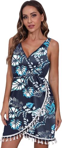 Womens Summer Dresses Wrap V Neck Sleeveless Sundress Beach Boho Flare Tank Dress with Pockets in Saudi Arabia