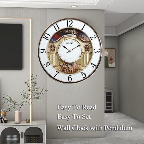 Very Large Size Motion Wall Clock with Melodies & Chimes - Chiming Clock Battery Operated, Pendulum Music Clock for Living Room, Office, Home Decor & Gift(5111E) in Saudi Arabia