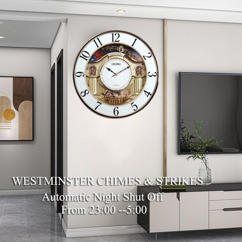 Very Large Size Motion Wall Clock with Melodies & Chimes - Chiming Clock Battery Operated, Pendulum Music Clock for Living Room, Office, Home Decor & Gift(5111E) in Saudi Arabia