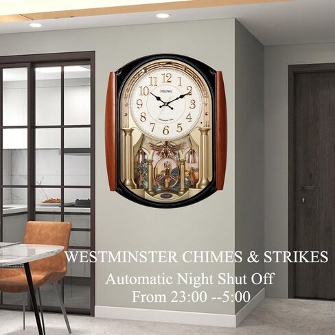 Very Large Size Motion Wall Clock with Melodies & Chimes - Chiming Clock Battery Operated, Pendulum Music Clock for Living Room, Office, Home Decor & Gift(5111E) in Saudi Arabia