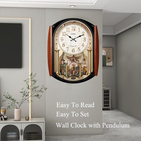 Very Large Size Motion Wall Clock with Melodies & Chimes - Chiming Clock Battery Operated, Pendulum Music Clock for Living Room, Office, Home Decor & Gift(5111E) in Saudi Arabia