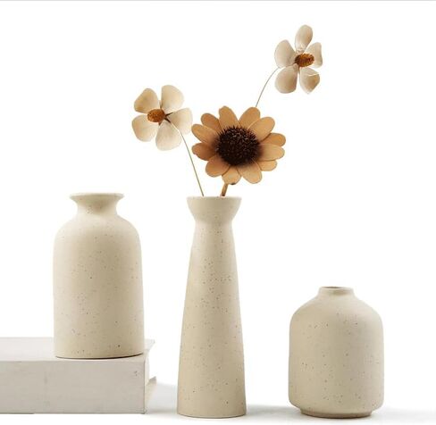 Modern Farmhouse Home Decor Small Vase Set, Ceramic Vase Home Decor, Bohemian Decorative Vase, Neutral Decorative Vase Pampas Grass and Dried Flowers, Living Room, Dining Table Decorative Flower Vase in Kuwait
