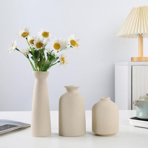 Modern Farmhouse Home Decor Small Vase Set, Ceramic Vase Home Decor, Bohemian Decorative Vase, Neutral Decorative Vase Pampas Grass and Dried Flowers, Living Room, Dining Table Decorative Flower Vase in Kuwait