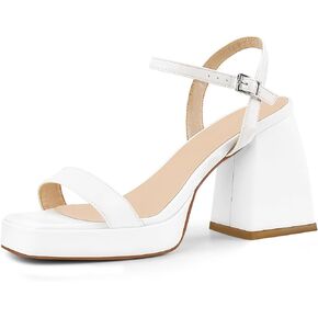 MICIFA Women's Platform Chunky Heel Sandals, Square Open Toe Ankle Strap Heeled Sandals