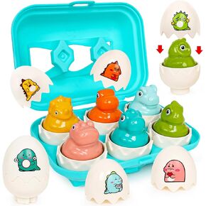 Dinosaur Matching Eggs Toys for Toddlers- Sensory Fun Educational Learning Fine Motor Puzzle Matching Games Best Easter Basket Stuffers Birthday Gifts for 1-3 Years Old Boys Girls