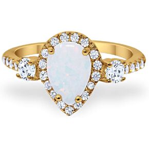 Blue Apple Co. 3-Stone Halo Teardrop Fashion Bridal Ring Pear Round Cubic Zirconia 925 Sterling Silver Sterling Silver