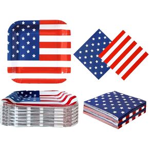 50 عبوة - مجموعات مناديل وأطباق الرابع من يوليو للاستعمال مرة واحدة، لوازم حفلات الرابع من يوليو، ديكورات الرابع من يوليو، أطباق ورقية وطنية، العلم الأمريكي، هدايا عيد الميلاد، عيد الاستقلال in Kuwait