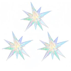 3Pcs 26'Iridescent Explosion Star Balloons/Colorful Star Clear Foil Decorative Folding Rainbow/Taylo*r Concert Decoration/Under The Sea Mermaid Party/Balloons Cannot Float Using Helium
