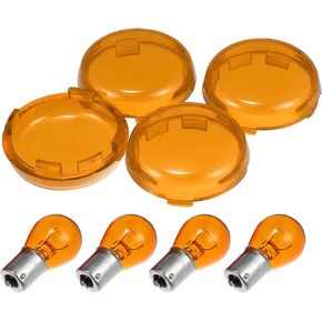 X AUTOHAUX Red for Harley Turn Signal Lens Lense Kit with 1156 1157 Bulbs for Harley Davidson Touring Softail Dyna Sportsters 2002-2013 Amber Color Light