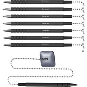 1InTheOffice Pen with Chain 7mm, Security Pen with Adhesive Pad, Desk Pen with Ball Chain for Business Counter, Black, (8/Pack)