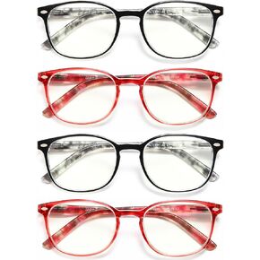 EYEURL Blue Light Blocking Reading Glasses Women, 4-Pack Spring Hinge Computer Readers,Anti UV Ray Square Nerd Eyeglasses +2.75