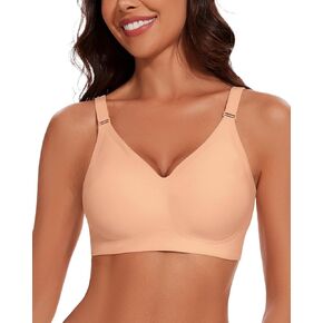 WOWENY Seamless Bra for Women No Underwire Push Up T-Shirt V Neck Comfort Wireless Padded Bralettes Adjustable Everyday Bra