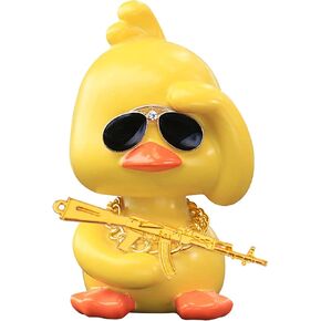 wonuu Bobble Heads Ducks, Car Dashboard Decor Cute Yellow Shaking Head Duck Doll for Car Interior Ornament with Glasses, Necklace and Funny Accessories (Duck Cool)