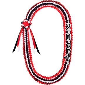 Cindeer Silk Graduation Leis 2024 Grad Embroidery Number Patch Set for High School College Graduation DIY Decor Party Supply(Black, Red)