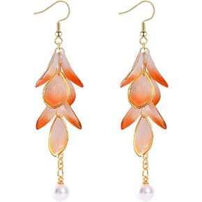 Acrylic Petal Earrings for Women Unique Handmade Boho Long Pearl Pressed Flower Floral Dangle Drop Statement Earrings Sparkle at Weddings, Birthdays, Christmas, Everyday