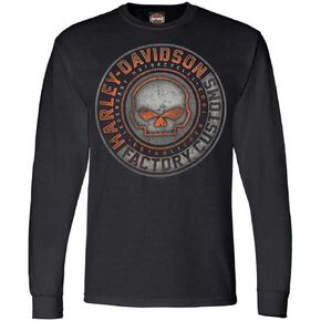 Harley-Davidson Men's Halo Willie G Skull Crew-Neck Long Sleeve Shirt - Black
