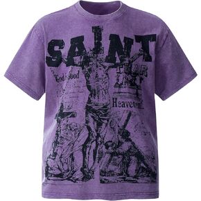 Saint Letter HD Pattern Washed Cotton Printed Short Sleeve Oversized Unisex Summer Crewneck T-Shirt